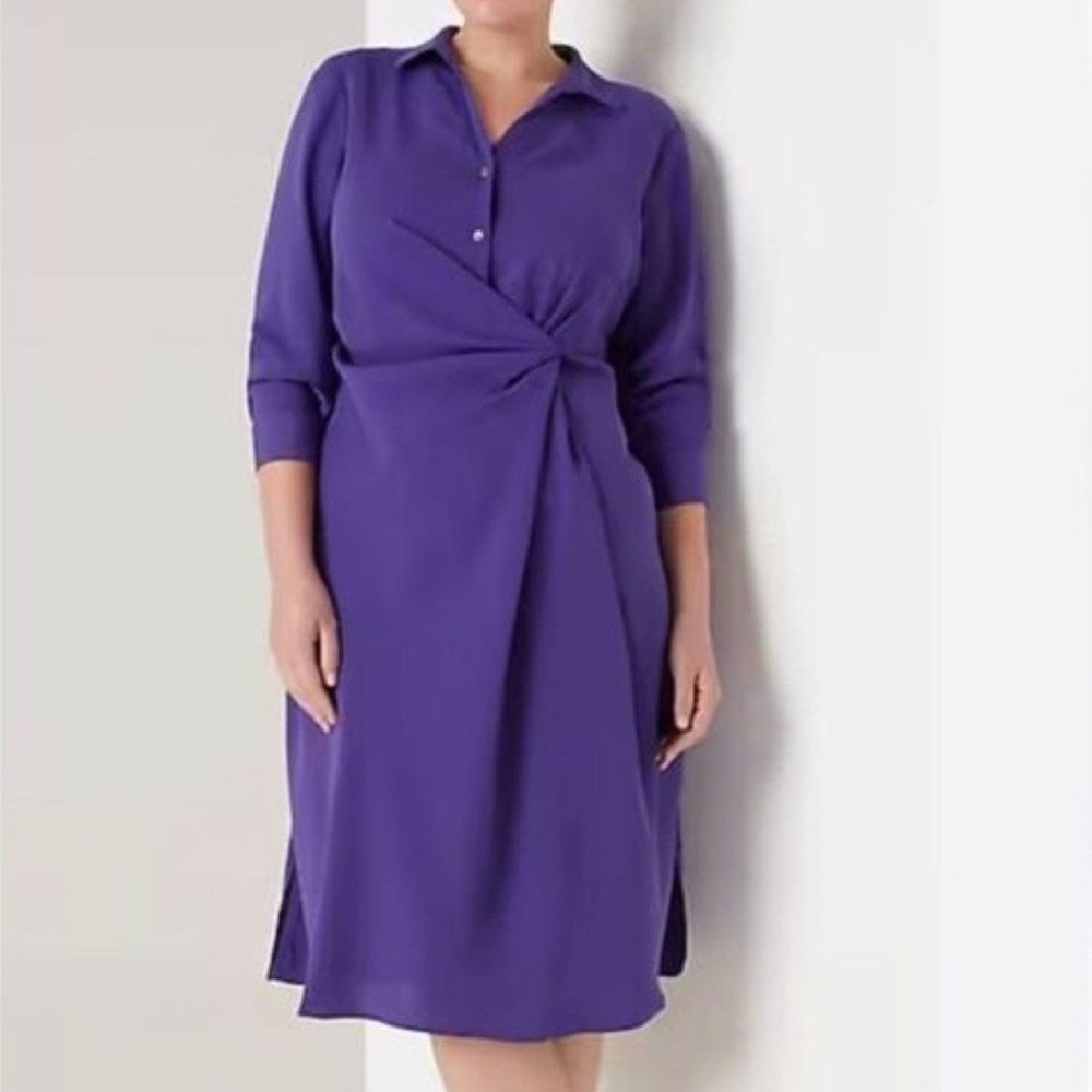 J. Jill Wearever NWT Twist Front Midi Shirt Dress Feminine Tanzanite Purple M